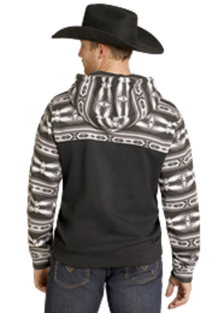 Rock & Roll Denim Color Blocked Hoodie Black