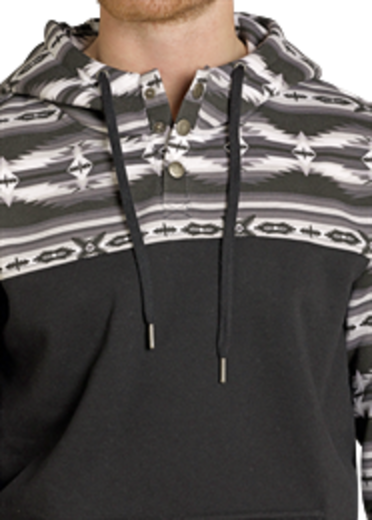 Rock & Roll Denim Color Blocked Hoodie Black