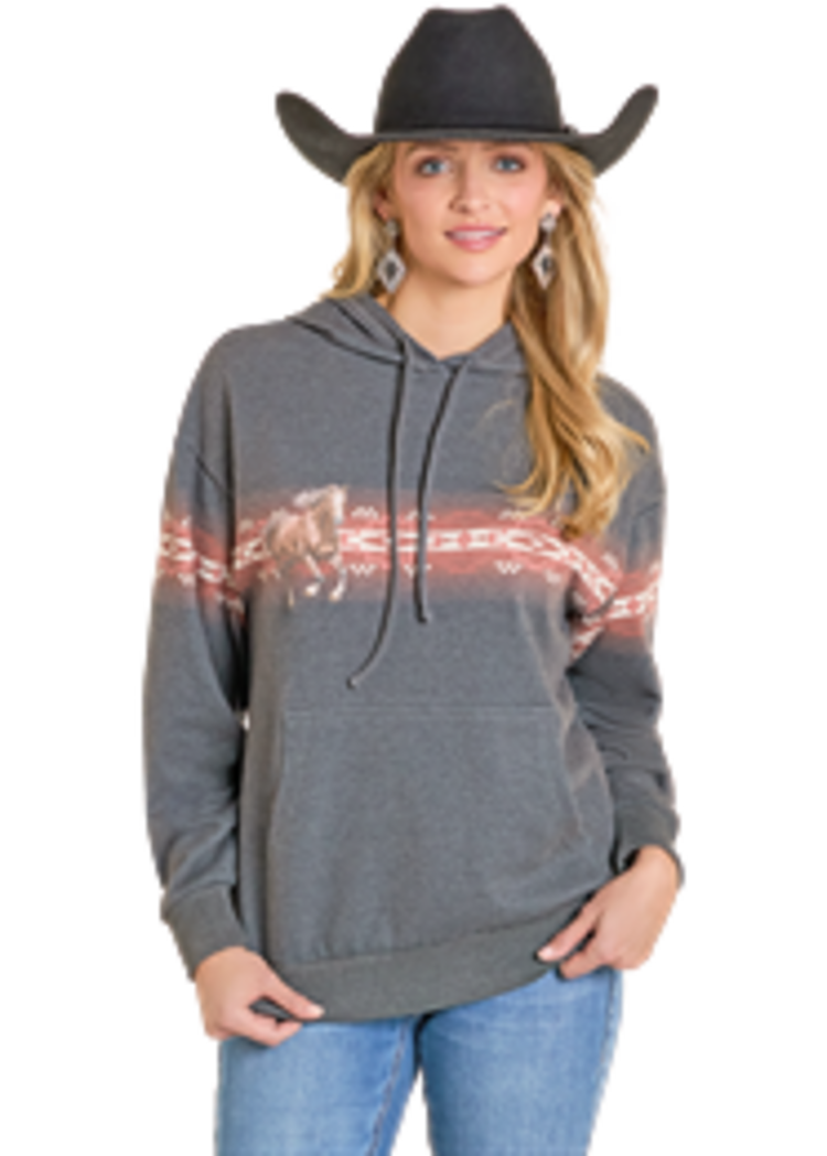 Rock & Roll Denim Wild Horse Border Print Hoodie