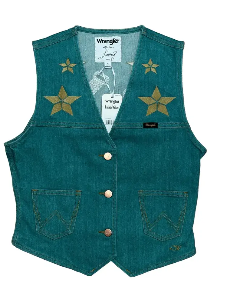 Wrangler Lainey Wilson Denim Vest Turquoise