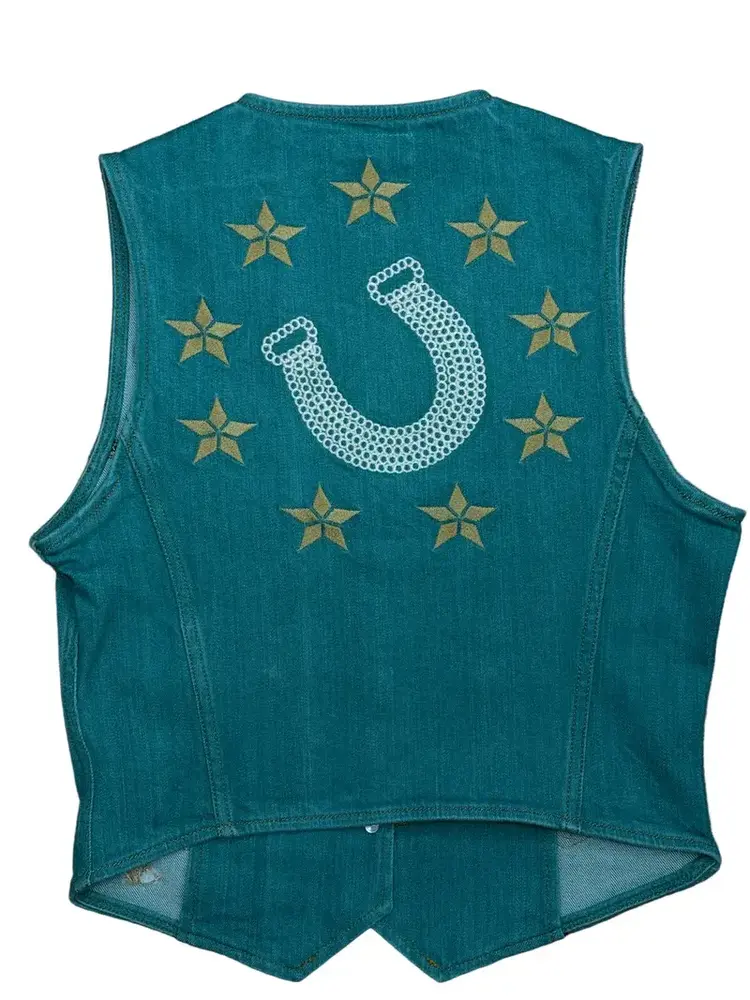 Wrangler Lainey Wilson Denim Vest Turquoise