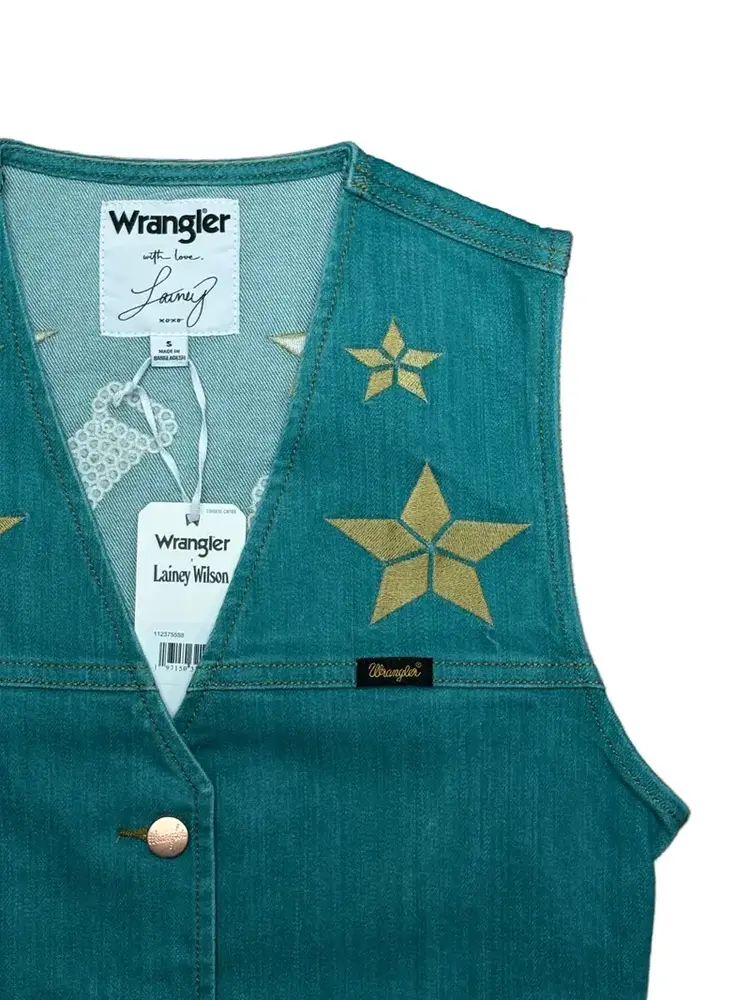 Wrangler Lainey Wilson Denim Vest Turquoise