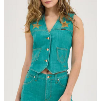 Wrangler Lainey Wilson Denim Vest Turquoise