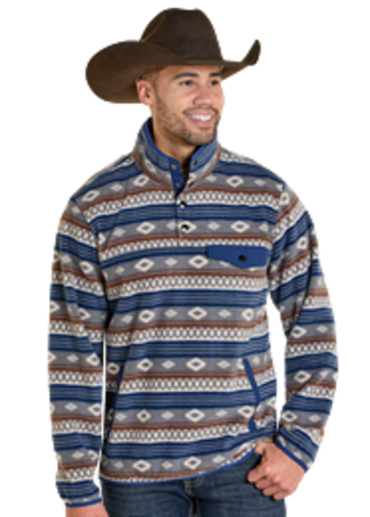 Rock & Roll Denim Aztec Fleece 1/4 Snap Pullover Grey