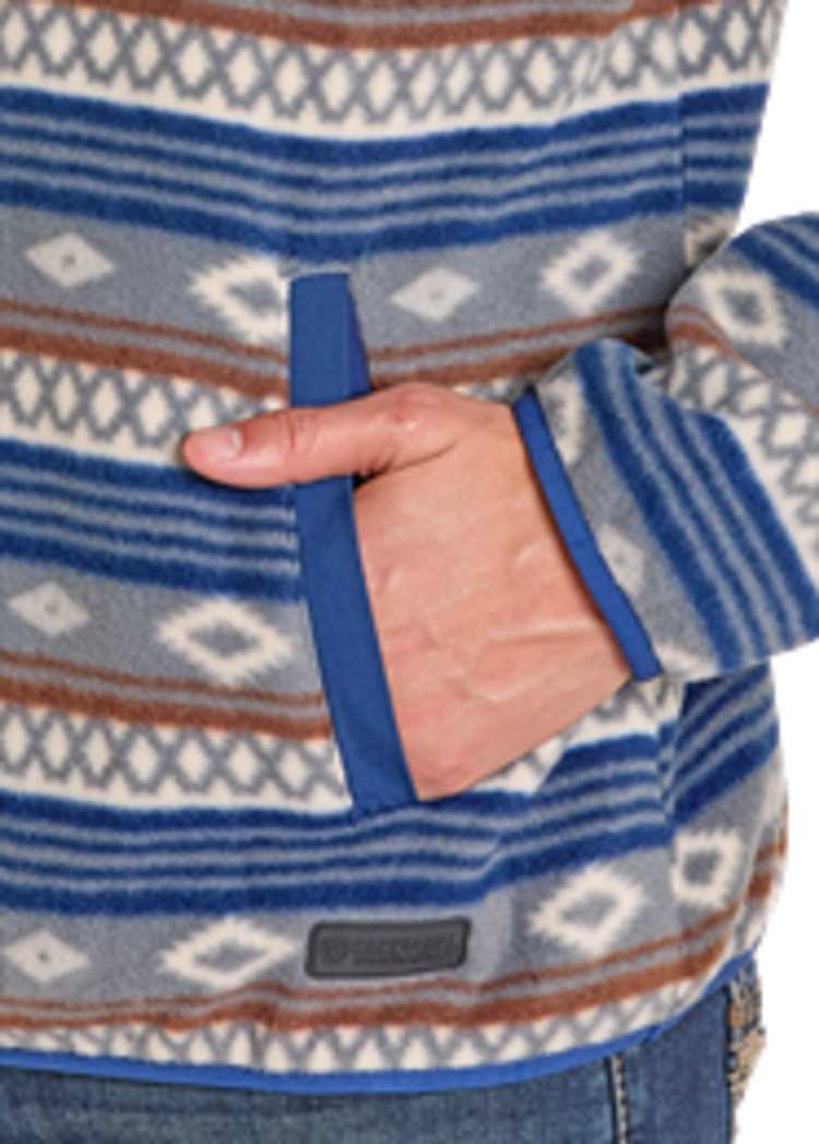 Rock & Roll Denim Aztec Fleece 1/4 Snap Pullover Grey