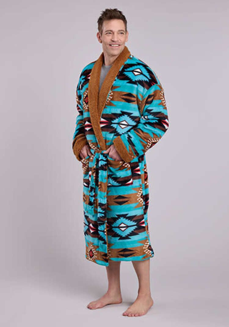 Roper Aztec Printed Fleece Robe Turquoise