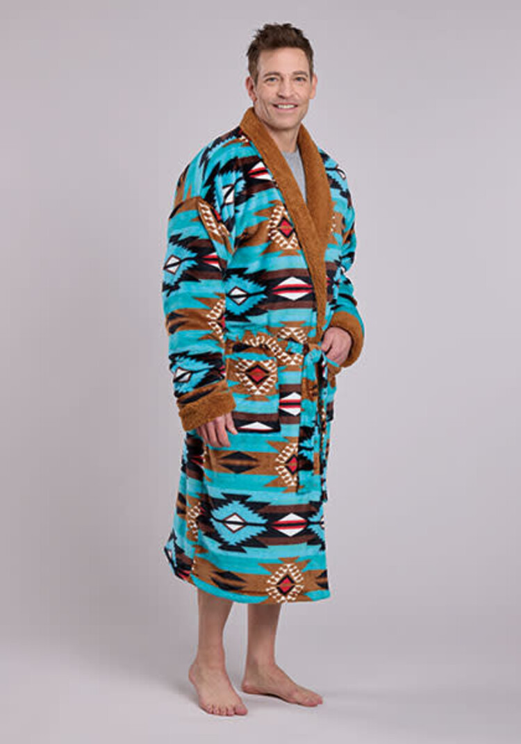 Roper Aztec Printed Fleece Robe Turquoise