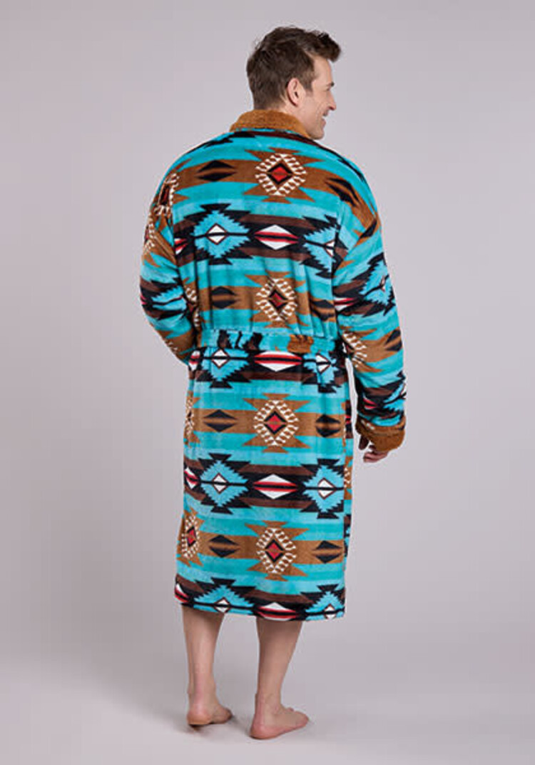 Roper Aztec Printed Fleece Robe Turquoise