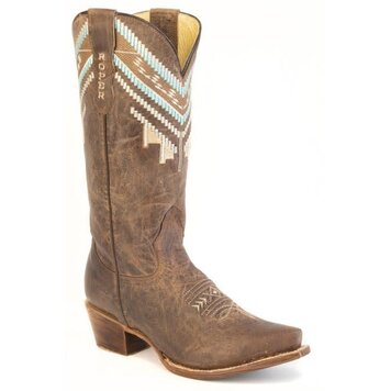 Roper Cowgirl Tough Snip Toe Aztec Shaft Tan