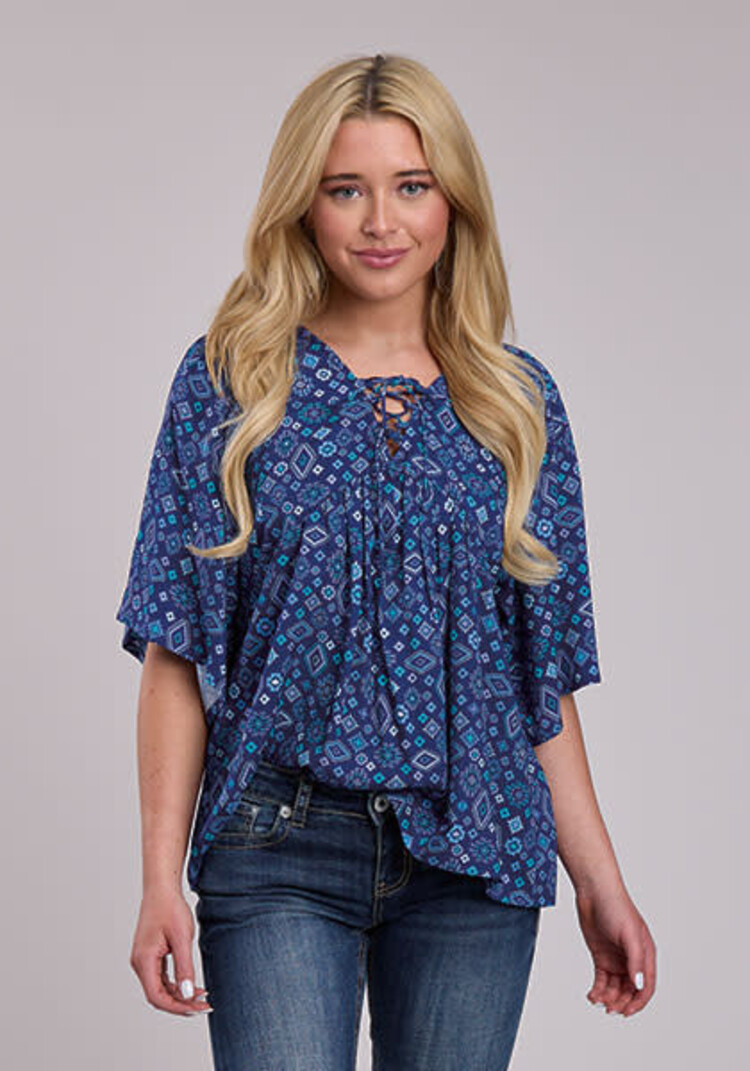 Roper Pullover Blouse Blue Aztec