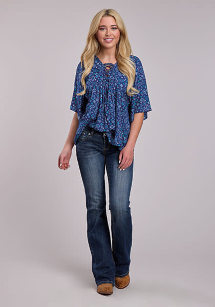 Roper Pullover Blouse Blue Aztec