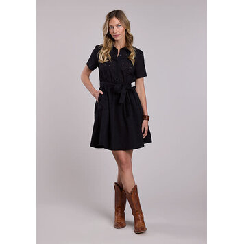 Stetson Cotton Eyelet Shirt Dress Black