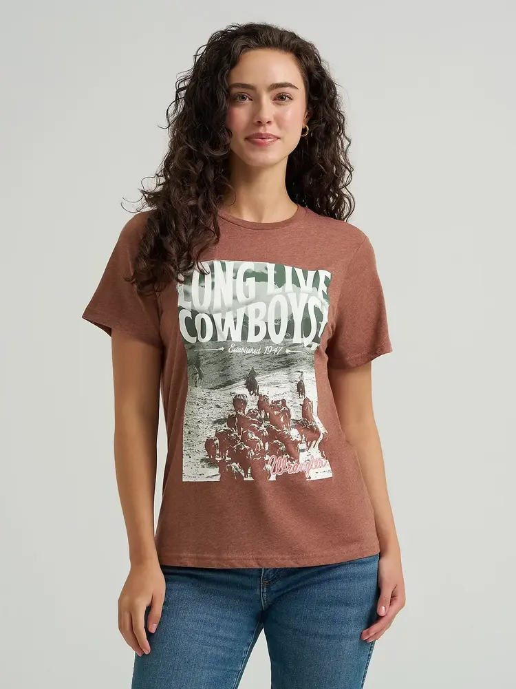 Wrangler Long Live Cowboys Reg Fit Tee Cacao
