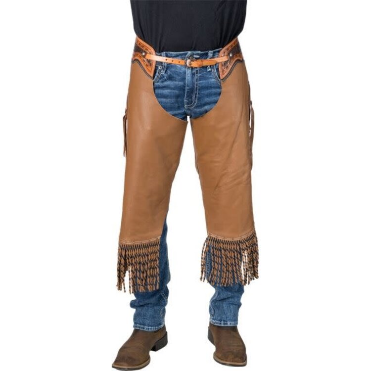 Silver Royal Caramel Leather Chinks with Twisted Fringe