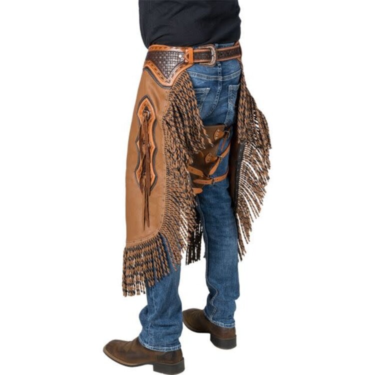 Silver Royal Caramel Leather Chinks with Twisted Fringe