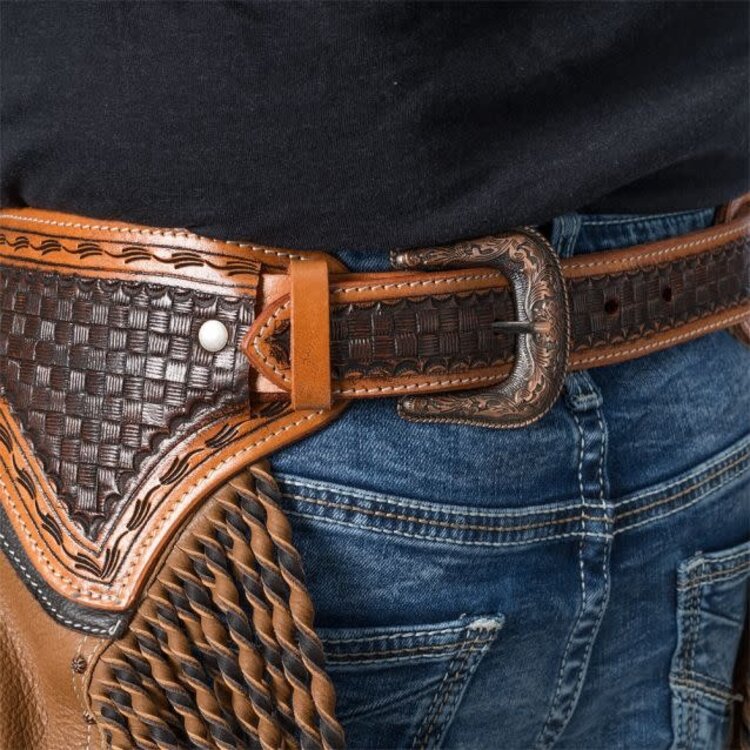 Silver Royal Caramel Leather Chinks with Twisted Fringe