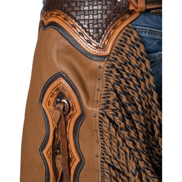 Silver Royal Caramel Leather Chinks with Twisted Fringe