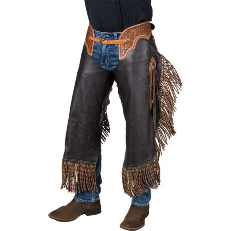 Silver Royal Chocolate Leather Chinks with Twisted Fringe