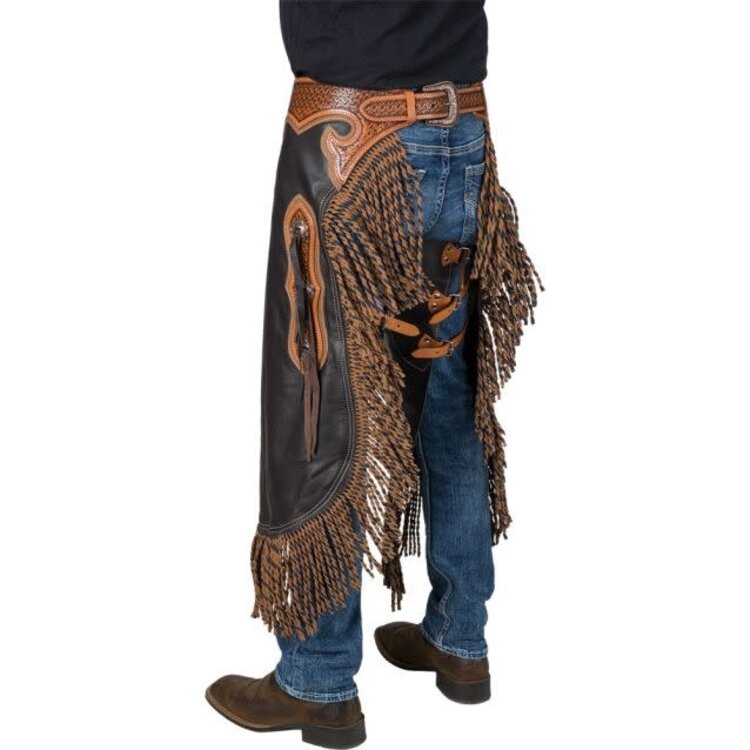 Silver Royal Chocolate Leather Chinks with Twisted Fringe