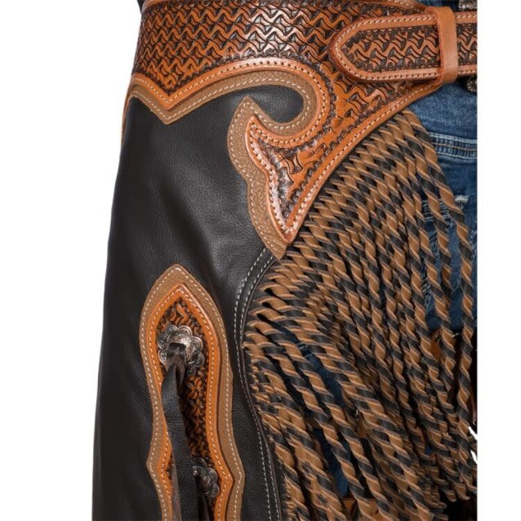 Silver Royal Chocolate Leather Chinks with Twisted Fringe