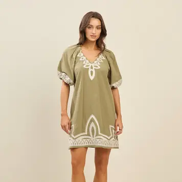 Able Embroidered Mini Dress Olive