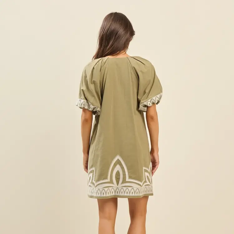 Able Embroidered Mini Dress Olive