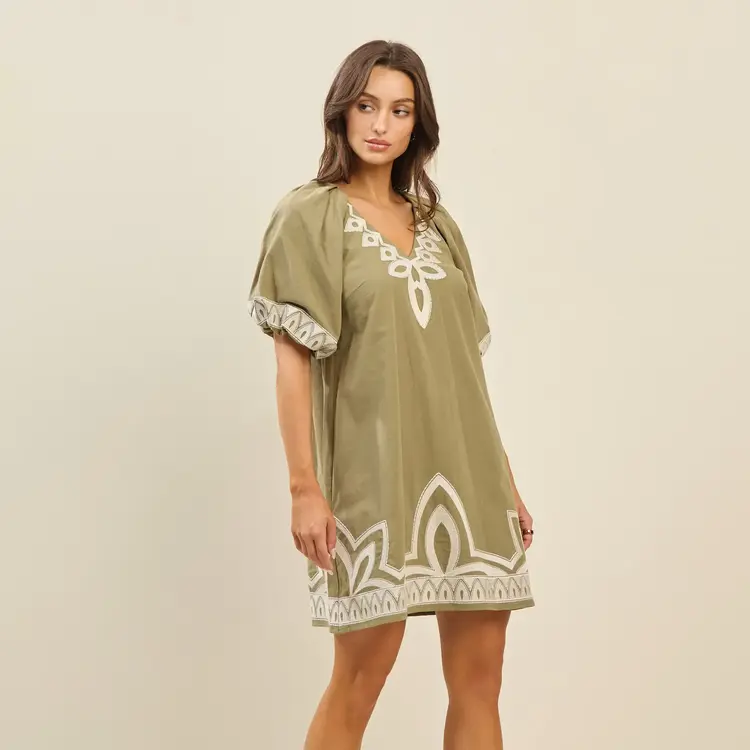 Able Embroidered Mini Dress Olive
