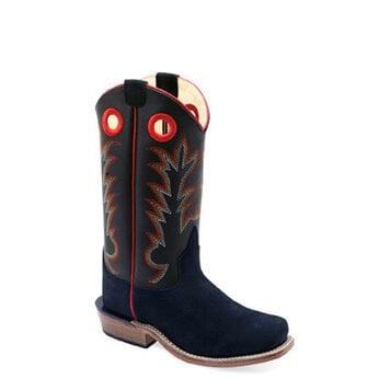 Old West Youth Black Red Leather Sole