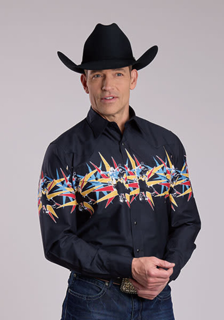 Roper Star Bull Border Print Snap