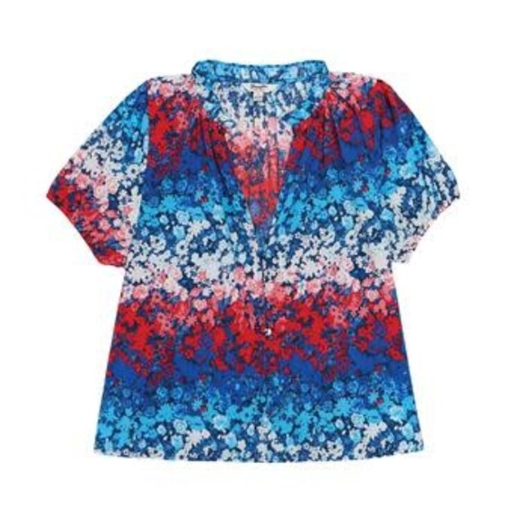 Wrangler Retro Americana Puff Sleeve Blouse Blue