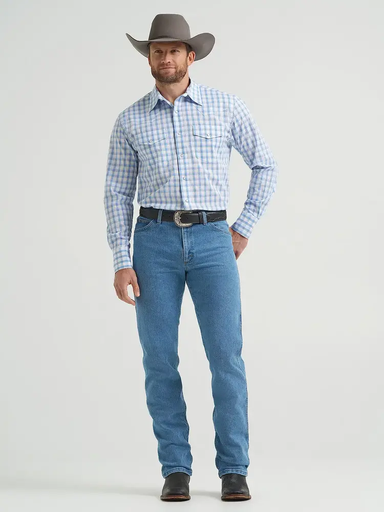 Wrangler Wrinkle Resist Plaid Snap True Blue