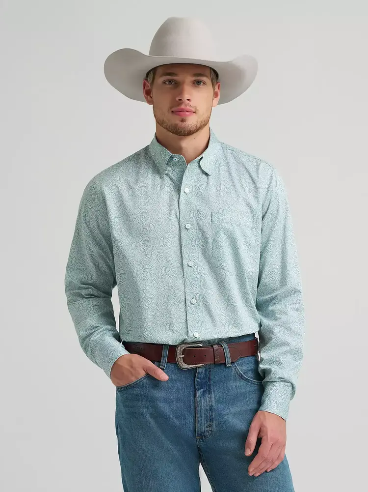 Wrangler Cody Johnson Button Down Green White