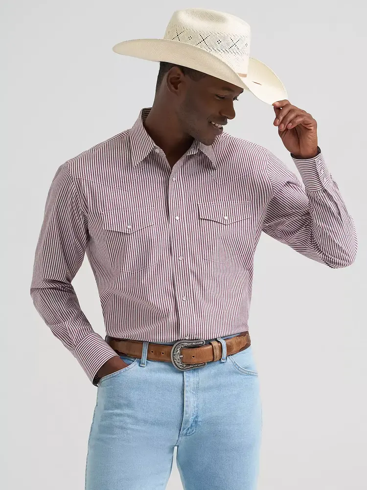 Wrangler Wrinkle Resist Stripe Wine