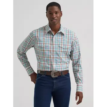 Wrangler Wrinkle Resist Plaid Turquoise Multi