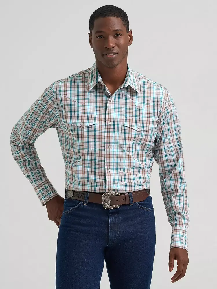 Wrangler Wrinkle Resist Plaid Turquoise Multi