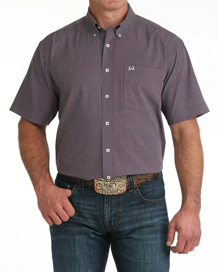 Cinch Arenaflex Button Down Small Print Purple
