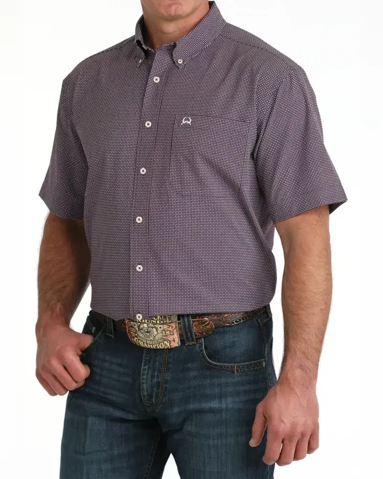 Cinch Arenaflex Button Down Small Print Purple
