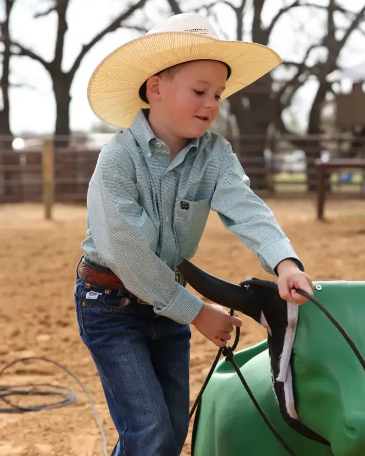 Cinch Youth Small Print Button Down Blue