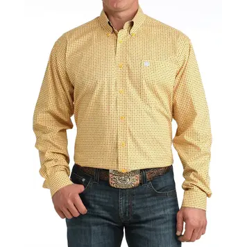 Cinch Golden Yellow Button Down Blue Print