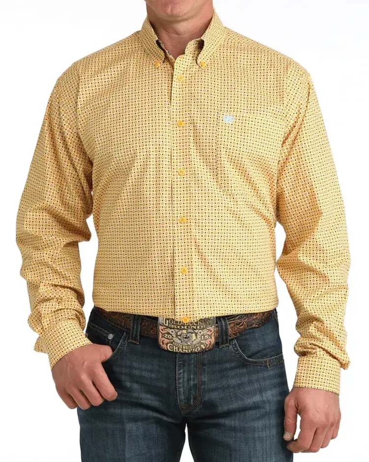 Cinch Golden Yellow Button Down Blue Print