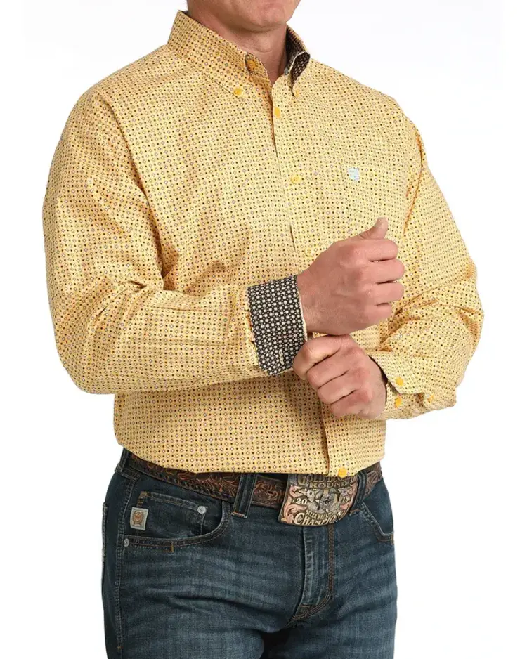 Cinch Golden Yellow Button Down Blue Print