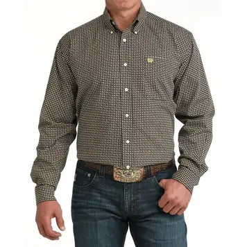 Cinch Brown Button Down Yellow Pattern