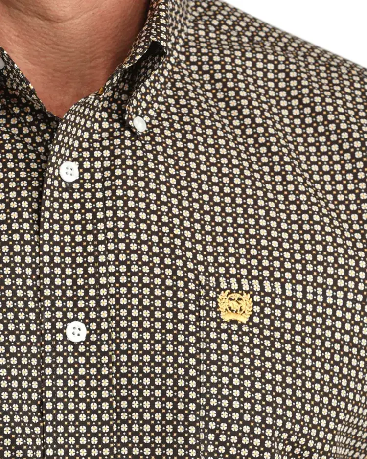 Cinch Brown Button Down Yellow Pattern