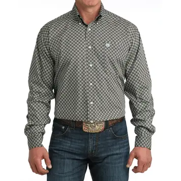 Cinch Brown Button Down Blue Pattern