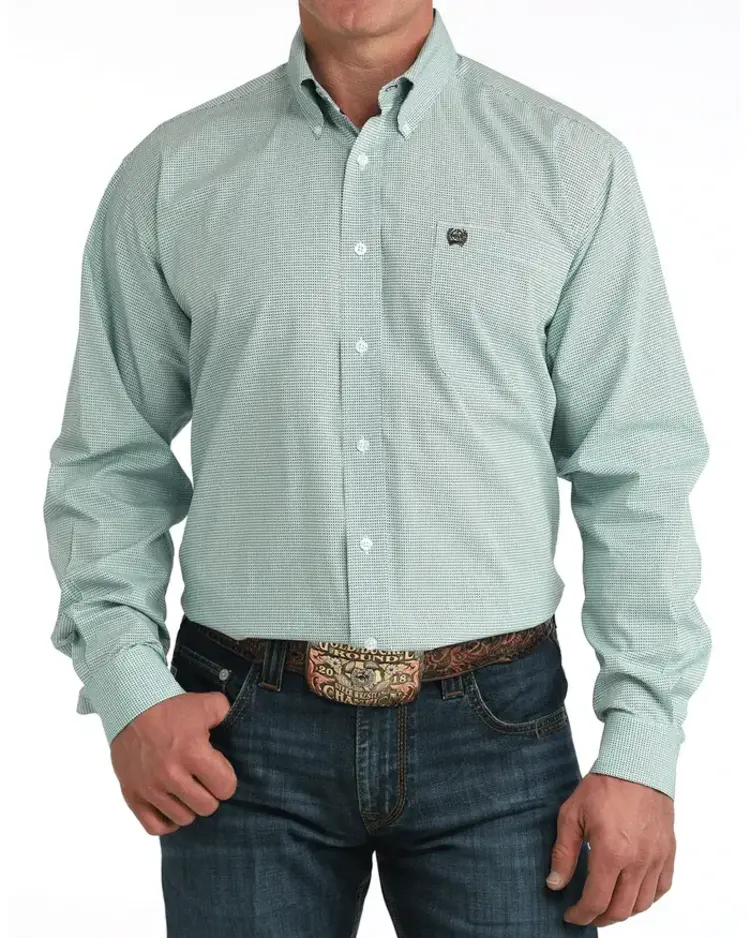 Cinch Small Print Button Down Blue