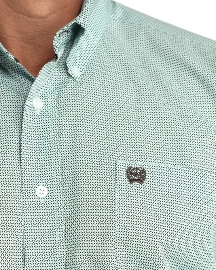 Cinch Small Print Button Down Blue