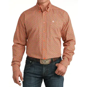 Cinch Geometric Print Button Down Orange