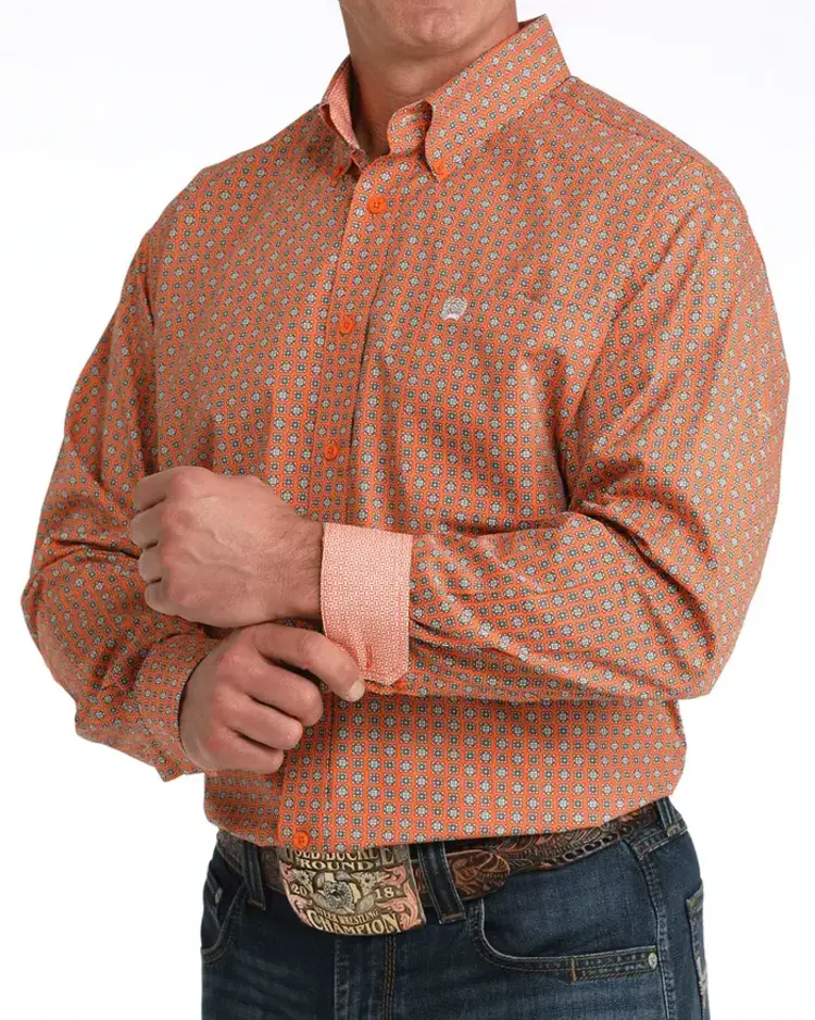 Cinch Geometric Print Button Down Orange