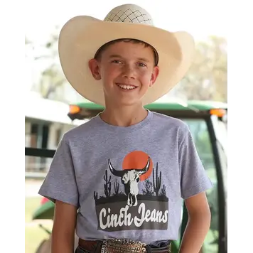 Cinch Youth Skull In The Sun Tee Grey