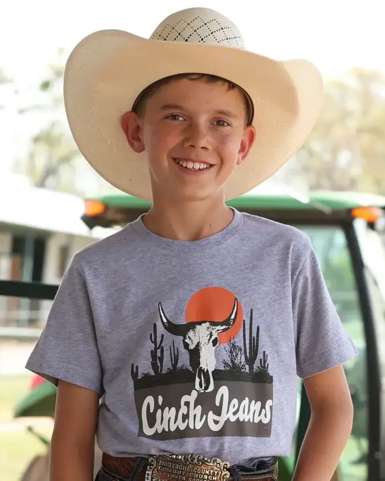 Cinch Youth Skull In The Sun Tee Grey